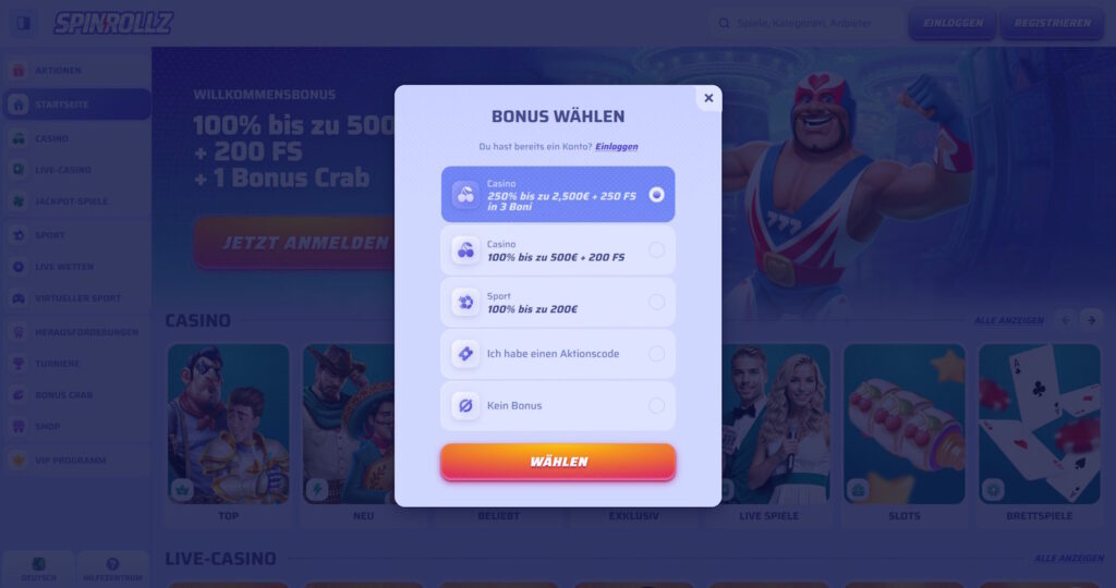 spinrollz bonusauswahl
